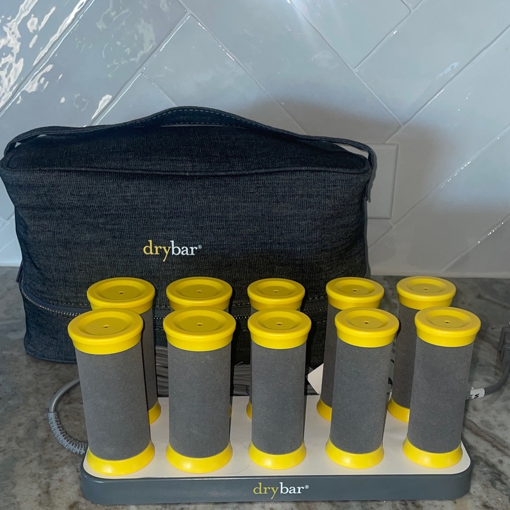 Drybar Gray and Yellow Hot Roller Set with Travel Case
